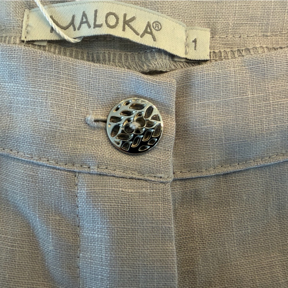 Maloka Pearl Grey 💯 Linen Capris With Silver Foil Accent NWT! - Picture 8 of 10